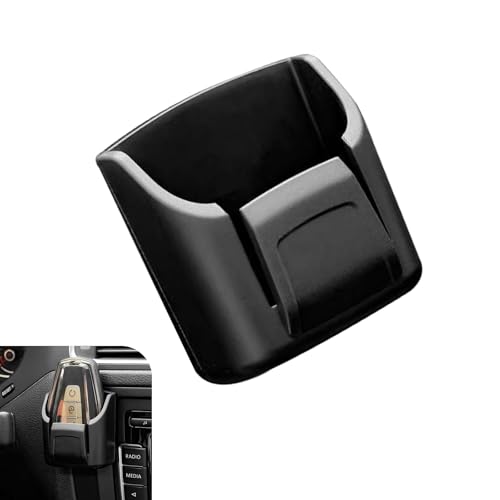 Car Key Fob Holder, Anti-vibration Dashboard Storage Box with Card Slot, Multi-function Organizer for Remote Key Card Small Item, Self-adhesive Accessory for Center Console Door Panel (Black)