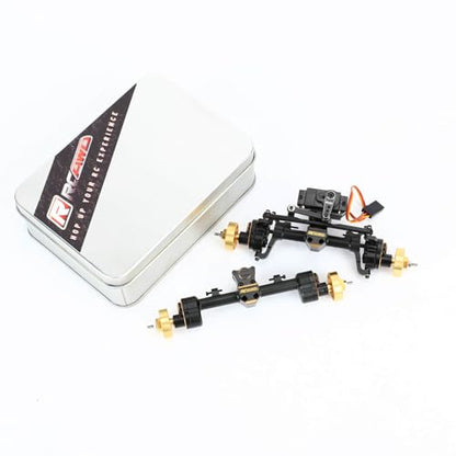 RCAWD Brass SCX24 Portal Axle Set with 12T Servo for Wrangler Bronco Gladiator C10 Deadbolt Upgrades, 6mm Extended Axle Shaft for Wider Chassis Bigger Wheel, 12T Gear Up 30% Speed for Axial SCX24