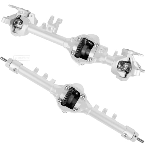 RC Alloy Front Rear Portal Axle Upgrades Part for 1/10 RC Crawler SCX10 90046 90047,Aluminium Front Rear Complete Portal Housing,Silver w/ Red - color: Silver W/Red