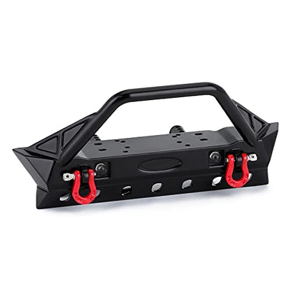 INJORA Metal Front Bumper with Tow Hooks and Lights for 1/10 TRX4 SCX10 - size: 115*98mm