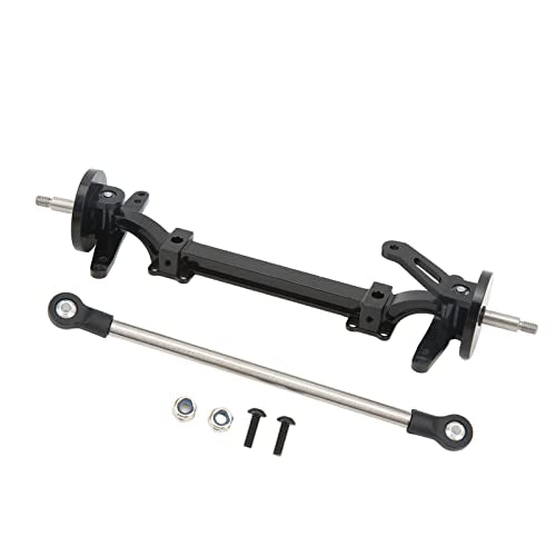 Aluminum Alloy Front Axle and Steering Link Rod Set, Heavy Duty Metal RC Front Steering Axle Kit with Linkage for 1/14 RC Unpowered Tractor Truck (Black) - color: Black