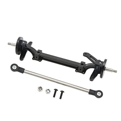 Aluminum Alloy Front Axle and Steering Link Rod Set, Heavy Duty Metal RC Front Steering Axle Kit with Linkage for 1/14 RC Unpowered Tractor Truck (Black) - color: Black