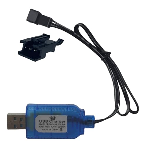 7.4V USB Charger Cable with SM-3PIN Plug Compatible RC Car RC Plane RC Tank RC Boat and Other Remote Control Toys for Universal 7.4V Battery USB Charger with Battery Protection Blue - color: Blue, size: SM-3P_1