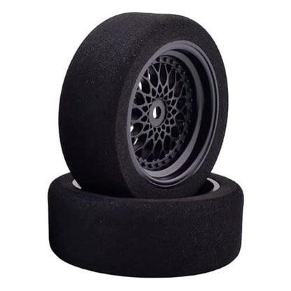 4Pcs 1/10 On-Road Foam Tires& 2080-3mm Wheel Rims 12mm Hex for HSP HPI RC Racing Car Toy, Black - style: 1/10 Foam