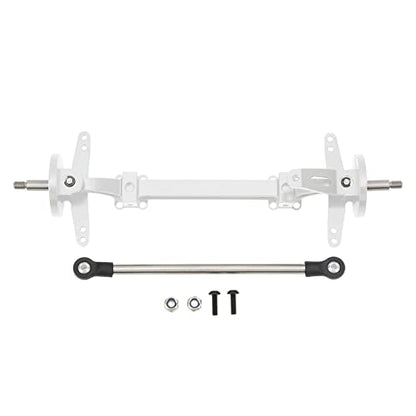 Aluminum Alloy Front Axle and Steering Link Rod Set, Heavy Duty Metal RC Front Steering Axle Kit with Linkage for 1/14 RC Unpowered Tractor Truck (Silver) - color: Silver