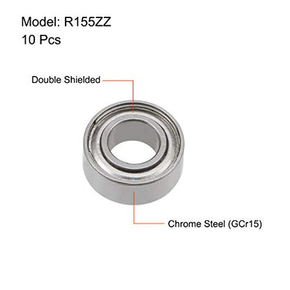 uxcell R155ZZ Deep Groove Ball Bearing 5/32-inchx5/16-inchx1/8-inch Shielded Z2 Lever Bearings 10pcs - size: 5/32"x5/16"x1/8"
