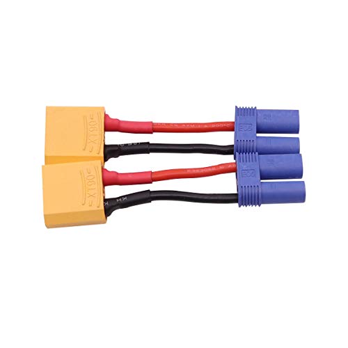 2PCS Female EC5 to Male XT90 Plug Connector Adapter Cable Compatible with RC Car Truck Boat Airplane Lipo Battery ESC Charger(14awg 5cm)