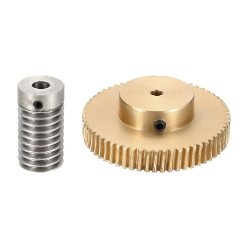uxcell Worm Gear Set 60T 0.8 Module 1:60 Reduction Rate, Right Rotation Drive Gear Box Wheel Reduce Transmission Part (Brass Gear-4mm Bore, 1045 Steel Rod 6mm Bore) - size: Gear-4mm, Rod-6mm Bore, style: 0.8M-60T