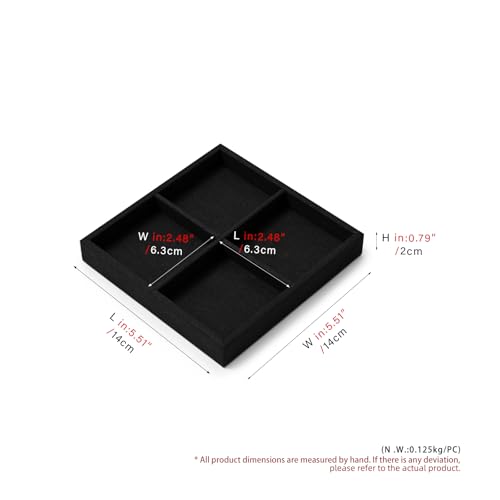 Oirlv Black Microfiber Jewelry Jewelry Tray 4-Compartment | Soft Black Microfiber Material, 5.51"X5.51"X0.79", Clean Minimalist Display, Perfect for Rings and Small Accessories - style: P13714