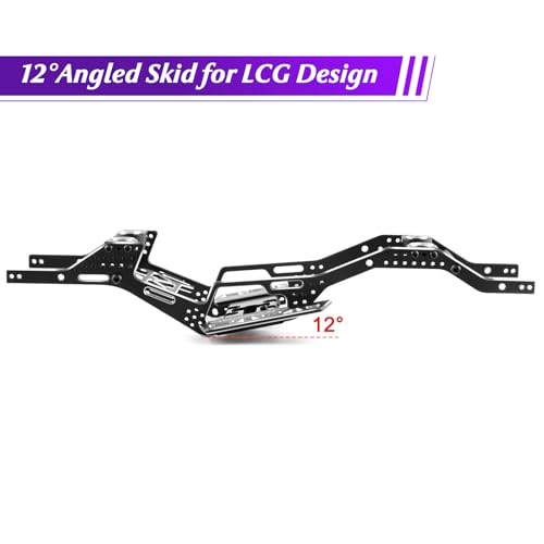 Alum LCG Chassis & Brass Skid Plate, 12° Angled 133mm Wb for SCX24 | Supports Multi-point Shock Installation, Integrated Bracket, For SCX24 Bronco JLU C10 4Runner