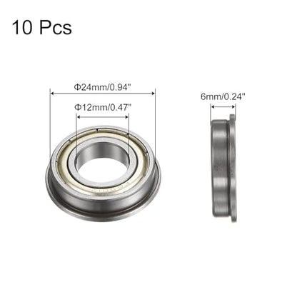 uxcell F6901ZZ Flanged Ball Bearing, 10pcs 12x24x6mm Chrome Steel Double Shielded ABEC1 Flange Bearings - size: 12x24x6mm