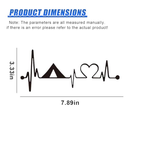 Craedli 2PCS Camping Tent Heartbeat Sticker Car Decal, 7.8"×3.3" Waterproof Vinyl Pulse Line Heart Sticker, Outdoor Adventure Car Bumper Window Decals for Camper SUV Truck Laptop (Black-Heart) - color: Black-heart