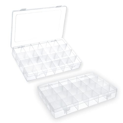 2 Pack 24 Grids Plastic Small Crafts Storage Boxes with Adjustable Dividers (10.5" × 6.7" x 1.57") - size: 24 Grid