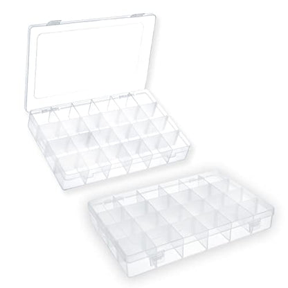 2 Pack 24 Grids Plastic Small Crafts Storage Boxes with Adjustable Dividers (10.5" × 6.7" x 1.57") - size: 24 Grid