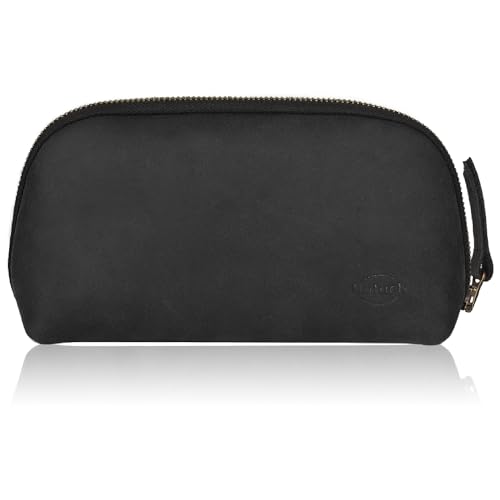 Leather Tech Pouch for Cables Chargers Phone | Tech Bag | Zipper Travel Accessory Pouch | Electronic Organizer Case Travel Bag (Black) - color: Black