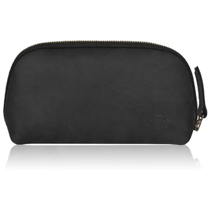 Leather Tech Pouch for Cables Chargers Phone | Tech Bag | Zipper Travel Accessory Pouch | Electronic Organizer Case Travel Bag (Black) - color: Black
