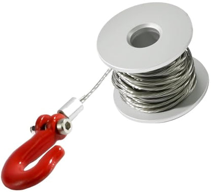 Metal Winch Drum Kit with Steel Cable & Tow Hook – Converts 25T Servo into RC Winch for 1/10 RC Crawler TRX4 SCX10 D90 CC01 – 190cm Cable, 12g (Servo Not Included)