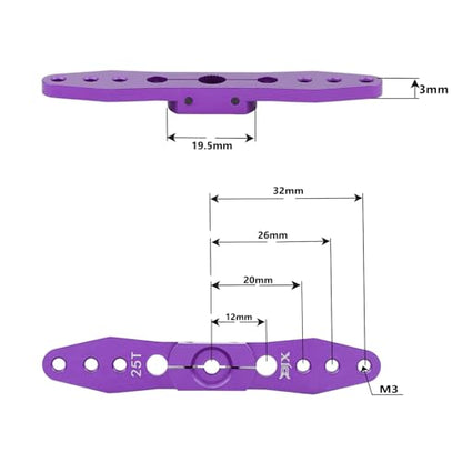 DJX 2Pack 25T Double Servo Horn Steering Arm 70mm Long for Airplane Futaba Savox Power Motor 1/8 1/10 RC Car(Purple) - color: Purple