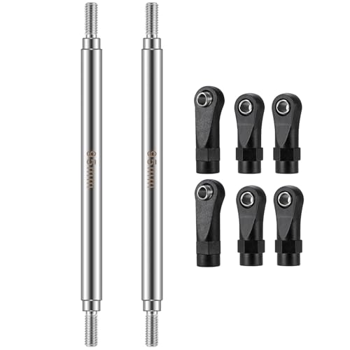 2Pcs Stainless Steel Link Rod Linkage Plastic Link Rod End，95mm | 55mm-155mm，Upgrade Parts，For Axial 1/10 SCX10 TRX4，RC Crawler Car - style: 95mm