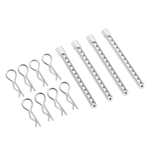 RC Body Post, High Strength Aluminum Alloy RC Car Shell Column Car Shell Holder Mounts with Buckle for HSP 94102 94122 94103 94 1/10 (Silver)