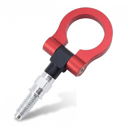 Car Front Bumper Tow Hook, Rustproof Aluminum Alloy Track Racing Style Tow Hook Ring, European Thread Screw-On Trailer Ring Eye Tows Hooks Kit, Universal Towing Trailer Puller for Cars(Red)