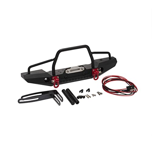 RC Model Metal Front Bumper with 2 LED Light - Compatible with 1/10 RC Crawler Car Traxxas TRX4, Axial SCX10 Upgrade Parts