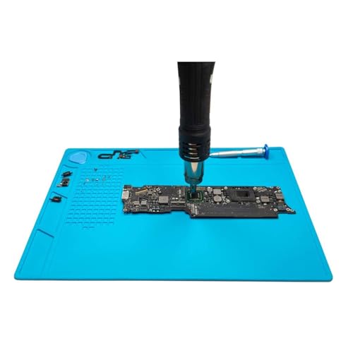 CPB Silicone Soldering Repair Mat, 13.7" x 9.8" Heat Resistant Work Mat | with Scale Rule and Screw Position for Soldering Iron, Electronics, Computer, Cellphone -（Blue）