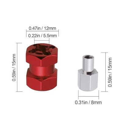 4-Pack HobbyPark 12mm Wheel Hex Drive Hubs Combiner Coupler Aluminum 15mm Offset Extension for 1/10 RC Crawler Car Parts (Red) - color: Red, size: 15mm Length