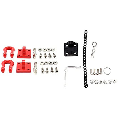 Replacement Part For 1/10 Rc Rock Crawler Metal Tow Shackle Hook With 2Pcs Metal Front Rear Bumper Rescue Hook & Mount Set - (Color: Black Red)