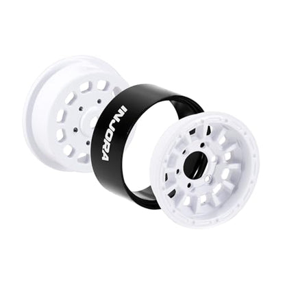 INJORA 1.0" Aluminum Beadlock Wheels 0mm Offset for 1/18 1/24 RC Crawler Upgrade, W1056(White) - color: White