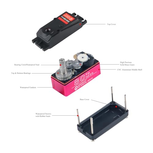 DS5180 80KG 7.4V Digital Servo Metal Gear Robotic Servo IP66 Waterproof with 18T Servo Arm for 1/5 Scale RC Crawler (180 Degree)