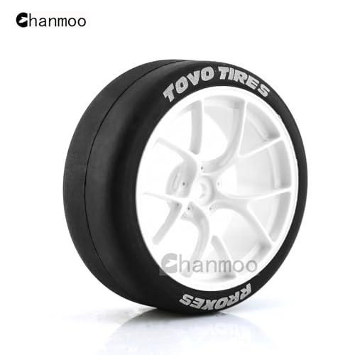 1/10 RC Drift Tires and Plastic Wheels Rims Rally Racing Tyres 12mm Hex for 1:10 Scale On Road Touring Street Car Tamiya Traxxas HPI KYOSHO XV02 XV01 TT01 TT02 PTG2 A959 4PCS (B White) - color: B White