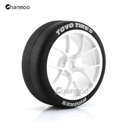 1/10 RC Drift Tires and Plastic Wheels Rims Rally Racing Tyres 12mm Hex for 1:10 Scale On Road Touring Street Car Tamiya Traxxas HPI KYOSHO XV02 XV01 TT01 TT02 PTG2 A959 4PCS (B White) - color: B White