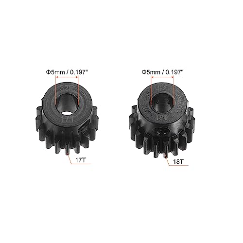 HARFINGTON 32P Hardened Pinion Motor Gear Set 2pcs 17T 18T Fit 5mm RC Motor Shaft 0.8 Metric Pitch 32 Pitch Gears for RC Car, with Hex Key - style: 17T 18T