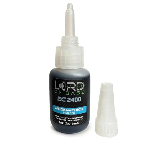 Lord of Bass CA Glue Kit with Activator, 1oz, Black Rubber Toughened, Medium-Thick 2400 CPS, for Speaker Repair, RC Tire, Woodturning, Hobby, Made in USA