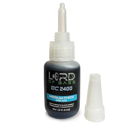 Lord of Bass CA Glue Kit with Activator, 1oz, Black Rubber Toughened, Medium-Thick 2400 CPS, for Speaker Repair, RC Tire, Woodturning, Hobby, Made in USA