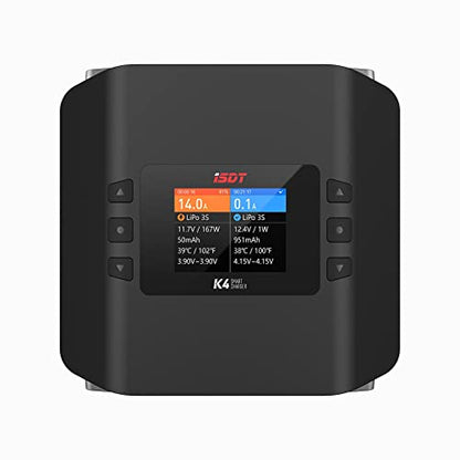 ISDT K4 Dual Lipo Battery Charger Discharger 1~8S RC Battery Charger AC 400W DC 600Wx2 for Life,Lilon/Hv,Pb,NiMH/Cd Battery Balance Charger Smart Charger