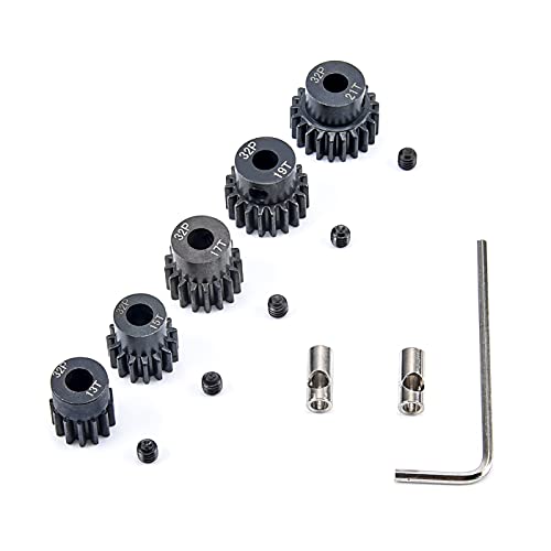 RC Pinion Gear 32P 5mm Hardened Metal Pinion Motor Gear Set | 13T 15T 17T 19T 21T with 3.175mm Coupler for 1/8 RC Car
