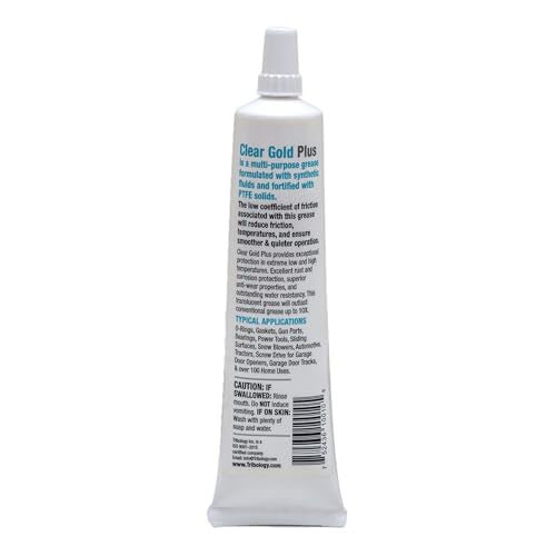 TTL Clear Gold Plus PTFE Grease, Clear, 3.5 oz – NSF H1 Food Grade Multi-Purpose Lubricant for O-Rings, Bearings, Garage Doors, Power Tools, Automotive, 3D Printers – Non-Melt, Rust Resistant
