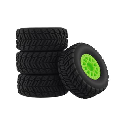 Pre Glued Wheel and Tire Plastic Rim Rubber for Arrma 1/16 Mojave Grom RC Car Upgrades Part Green - color: Green