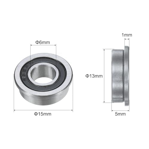uxcell F686-2RS Flanged Ball Bearing 6x13x5mm Double Sealed Chrome Steel Flange Bearings, 10pcs - size: F686-2RS