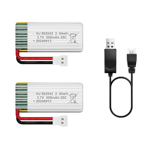 HAWK'S WORK 2 Pcs 3.7V Lipo Battery, 550 mAh Rechargeable Lithium Polymer Battery for RC Plane Helicopter Drone All Models & Toys (MX2.0 Connector) - size: 550mAh-MX2.0
