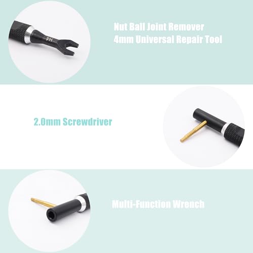 RC Multi-Function Wrench Turnbuckle Nut Ball Joint Remover 4mm Universal Repair Tool with 2.0mm Screwdriver for 1/10 1/8 1/24 Crawler Truck Off Road Car Boat Drone Airplane(Black Silver) | 4mm Universal Repair Tool,2.0mm Screwdriver,for 1/10 1/8 1/24 Craw