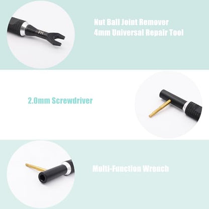 RC Multi-Function Wrench Turnbuckle Nut Ball Joint Remover 4mm Universal Repair Tool with 2.0mm Screwdriver for 1/10 1/8 1/24 Crawler Truck Off Road Car Boat Drone Airplane(Black Silver) | 4mm Universal Repair Tool,2.0mm Screwdriver,for 1/10 1/8 1/24 Craw