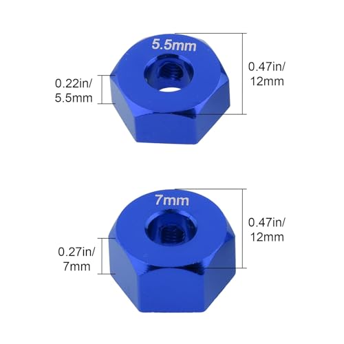 12mm Hex Wheel Hub Aluminum Adapter Set, 5.5/7 Thickness | CNC machined, anodized finish, compatible with Traxxas Slash 2WD, Rustler, Stampede VXL, replaces 1654 3654