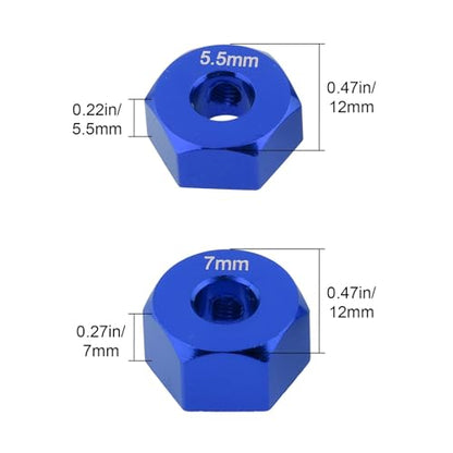 12mm Hex Wheel Hub Aluminum Adapter Set, 5.5/7 Thickness | CNC machined, anodized finish, compatible with Traxxas Slash 2WD, Rustler, Stampede VXL, replaces 1654 3654