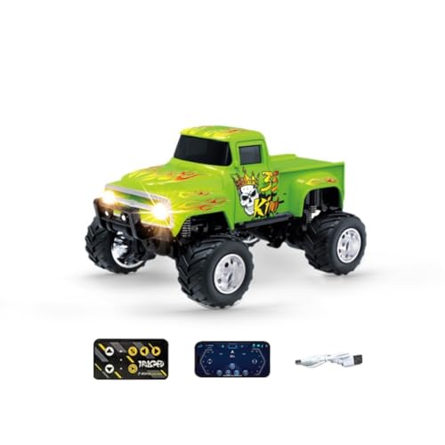 1:64 Scale MINI Monster Truck RC Car with Tow Hook, 2.4G Alloy Remote Control Vehicle with 3-Speed Gear,Multi-Player Off-Road Model HG4-231 - color: Green
