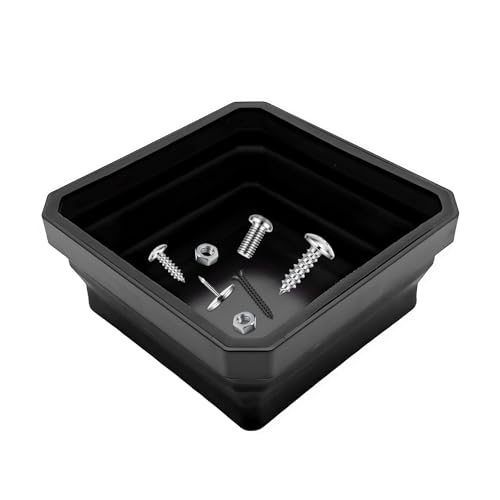 Collapsible Magnetic Parts Tray, 4.5" Square Metal Parts Organizer with Dual-Sided Magnetic Base, Foldable Tools Tray Silicone Storage Bowl for Screws Bolts Nuts Washers Pins (Black) - color: Black