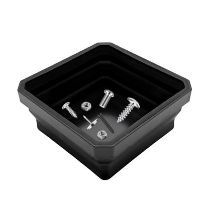 Collapsible Magnetic Parts Tray, 4.5" Square Metal Parts Organizer with Dual-Sided Magnetic Base, Foldable Tools Tray Silicone Storage Bowl for Screws Bolts Nuts Washers Pins (Black) - color: Black