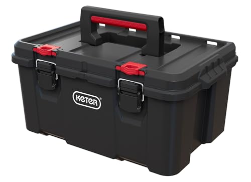 Keter Stack N Rolling Tool Box Modular Storage System 3 Piece | Black and Red, Heavy Duty, Weatherproof, All Terrain Wheels, Durable, Easy to Use, Telescoping Handle - color: Black/Red, size: 3PC System